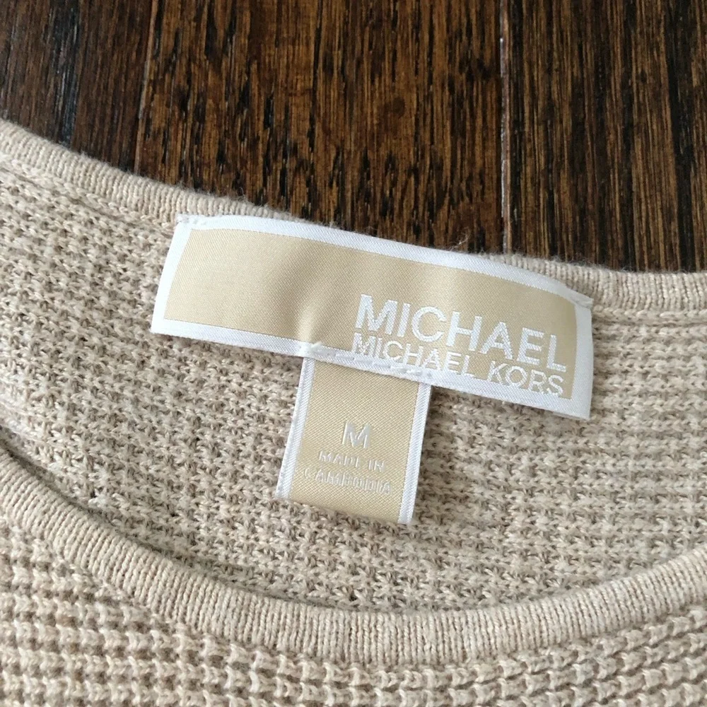 Michael Kors Women’s M Beige Waffle Knit Dolman Long-Sleeve Tunic Sweater - EUC!